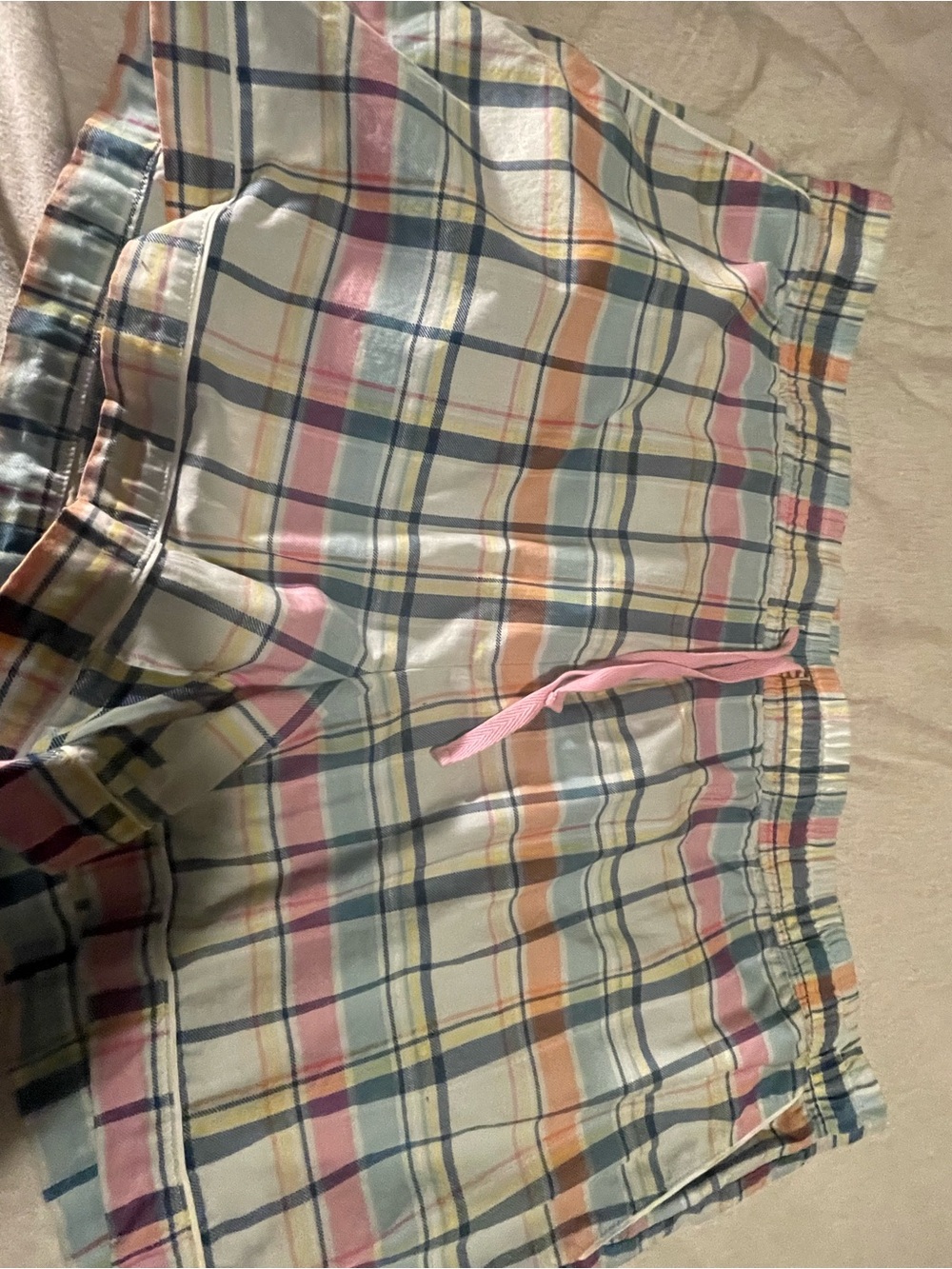 Vera Bradley Plaid Pastel Pajama Set in Cream, Pink, Blue, Peach - Picture 6 of 9